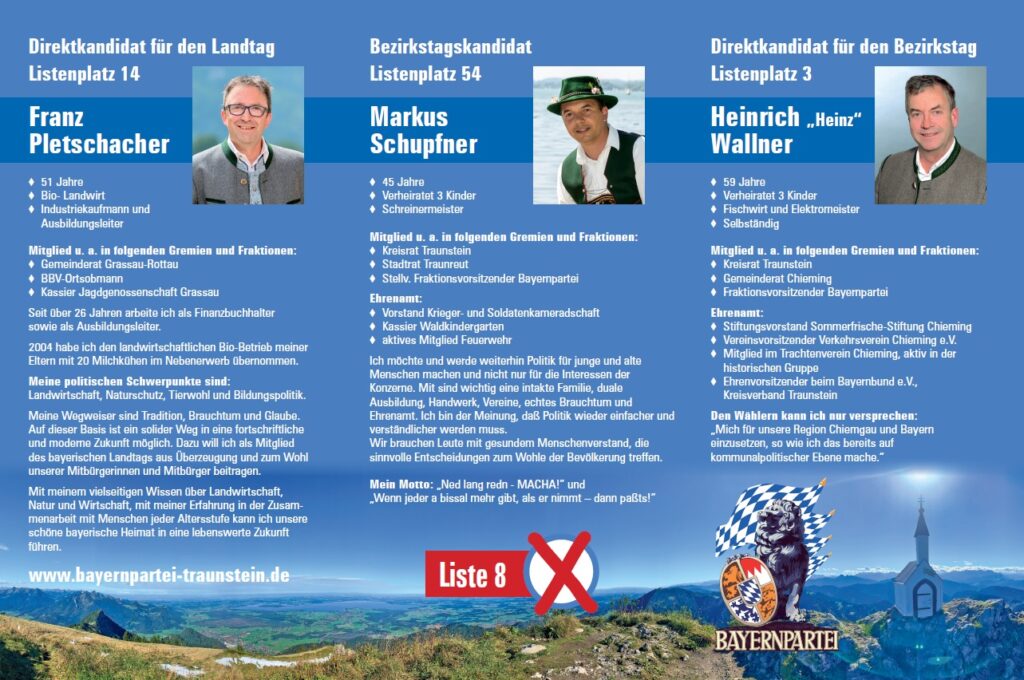 Alle Bezirks und Landtagskandidaten unser Flyer Bayernpartei e.V